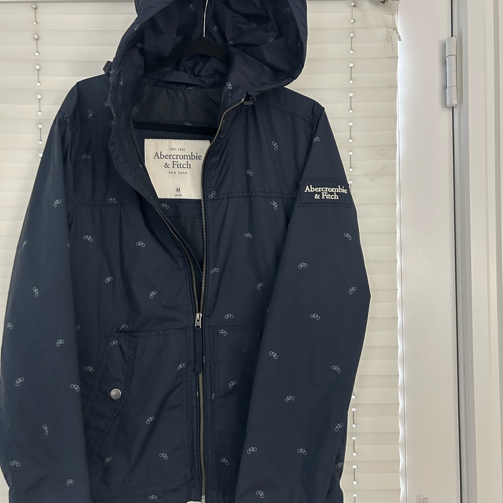 Rare Abercrombie & Fitch Navy Windbreaker with Bicycle Pattern